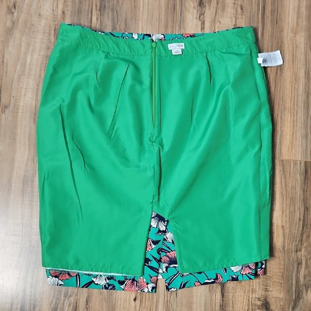 J. By J. Crew Women's Twill Floral Teal Pencil Skirt 12